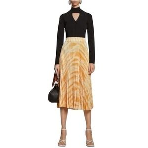 PROENZA SCHOULER White Label Yellow Printed Pleated Tie Dye Skirt